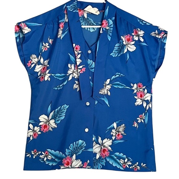 Women's Hawaiian Shirt Size 12 Button Up Vintage Floral Orchid Casual Boho Light - Picture 1 of 9